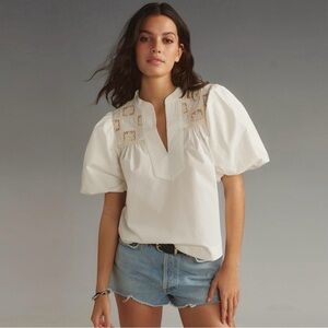 By Anthropologie Puff-Sleeve Crochet Blouse
Color: White